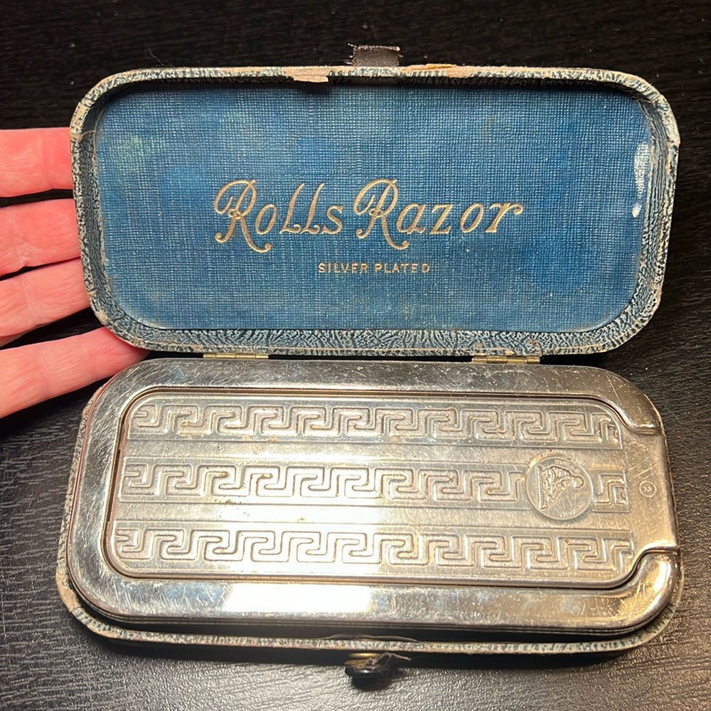 Vintage Silver and Blue Rolls Razor Case